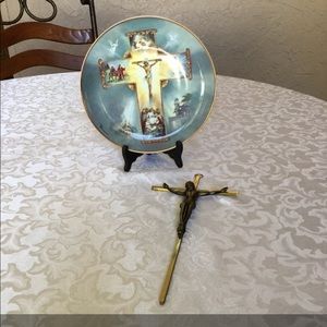 Decorative Plate and Brass Cross